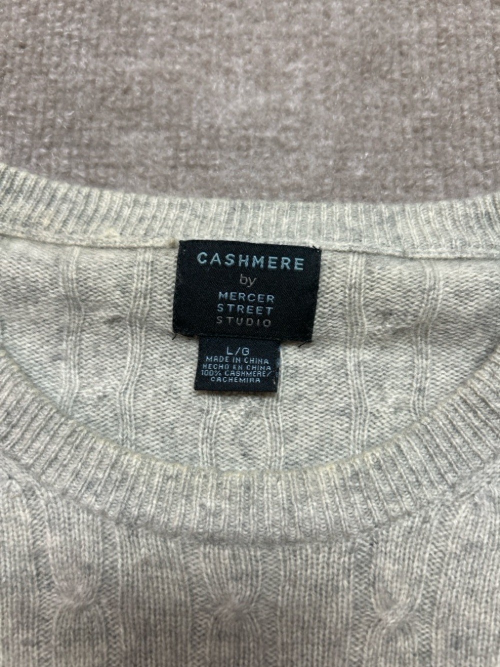 Cashmere Sweater Mercer Street Studio Large Gray Cable Knit 100% Cashmere 0903 - Picture 3 of 3